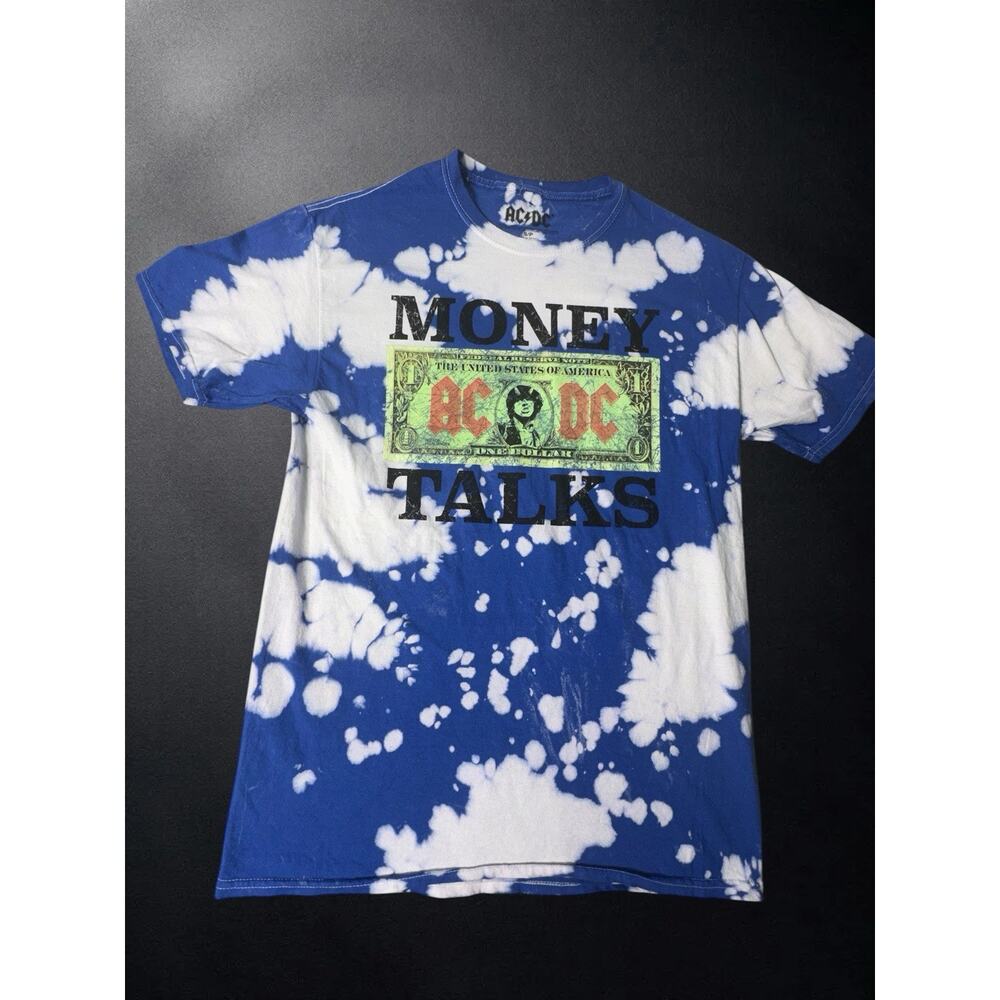 AC DC Money Talks T Shirt Blue Tie Dye Graphic Band Tee Mens Small
